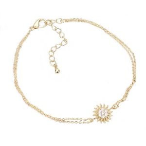 Cubic Zirconia Brass Metal Celestial Sun Charm Accented Double Layered Bracelet